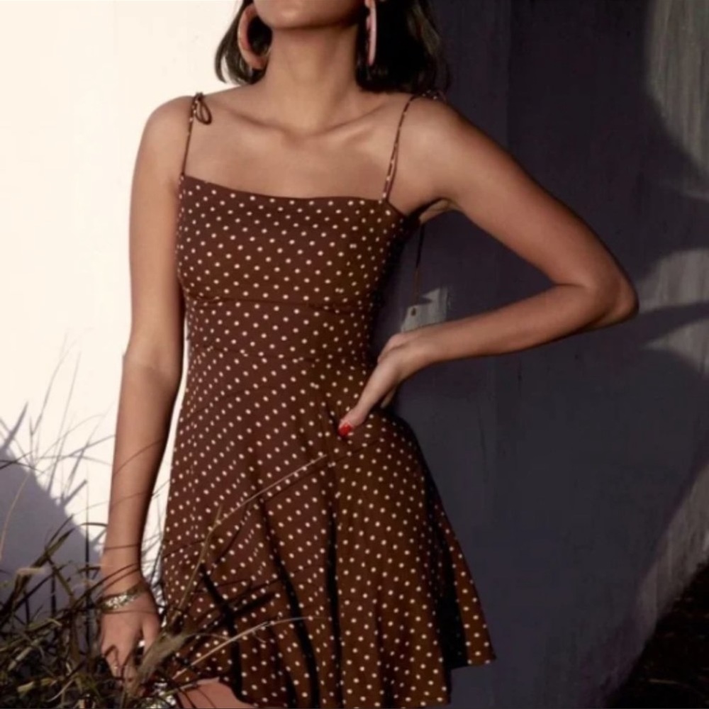 Reformation brown polka dot mini dress